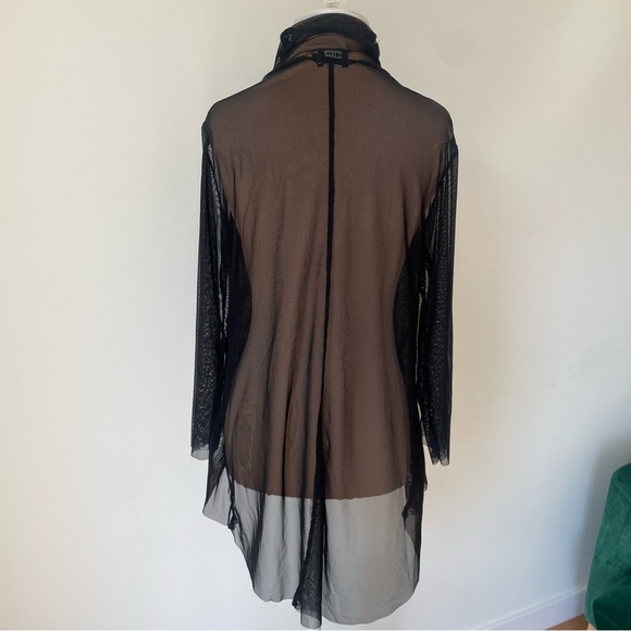 Art of Cloth Lagenlook Black Sheer Mesh Cascade Collar Open Cardigan Sweater OS - Picture 3 of 7